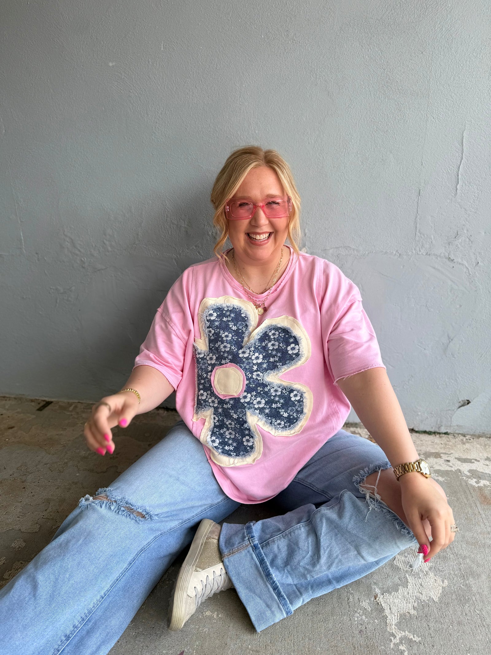 Sage + Fig Pink Free Spirit Patchwork Floral Top
