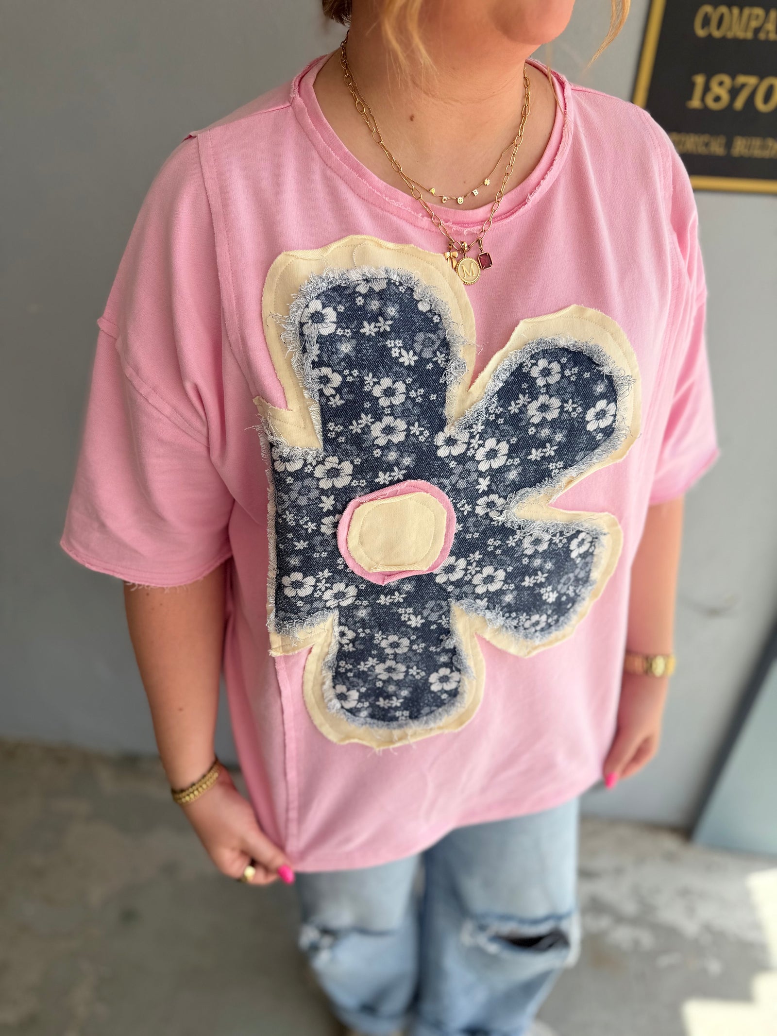 Sage + Fig Pink Free Spirit Patchwork Floral Top