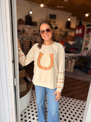 Cream Horseshoe Patch Oversized Sweatshirt
