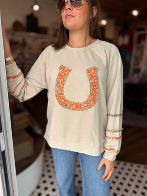 Cream Horseshoe Patch Oversized Sweatshirt