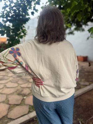 Easel Khaki Floral Patch Terry Knit Sweatshirt