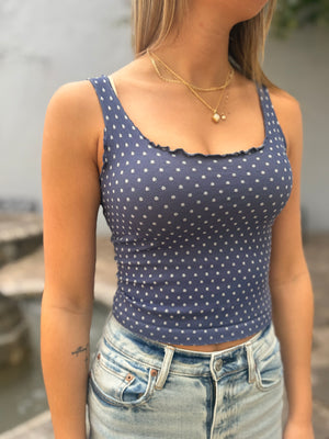 Polka Dot Fitted Cropped Top w/ Lettuce Edge