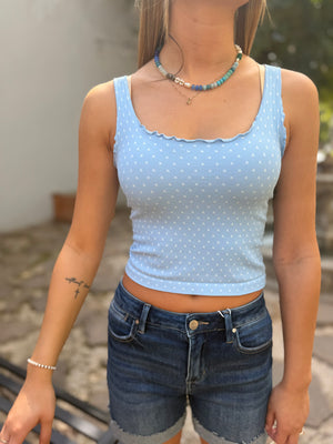 Polka Dot Fitted Cropped Top w/ Lettuce Edge