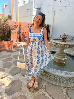 Umgee Periwinkle Blue Floral Print Midi Dress