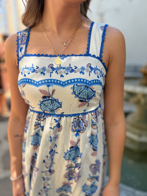 Umgee Periwinkle Blue Floral Print Midi Dress