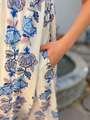 Umgee Periwinkle Blue Floral Print Midi Dress