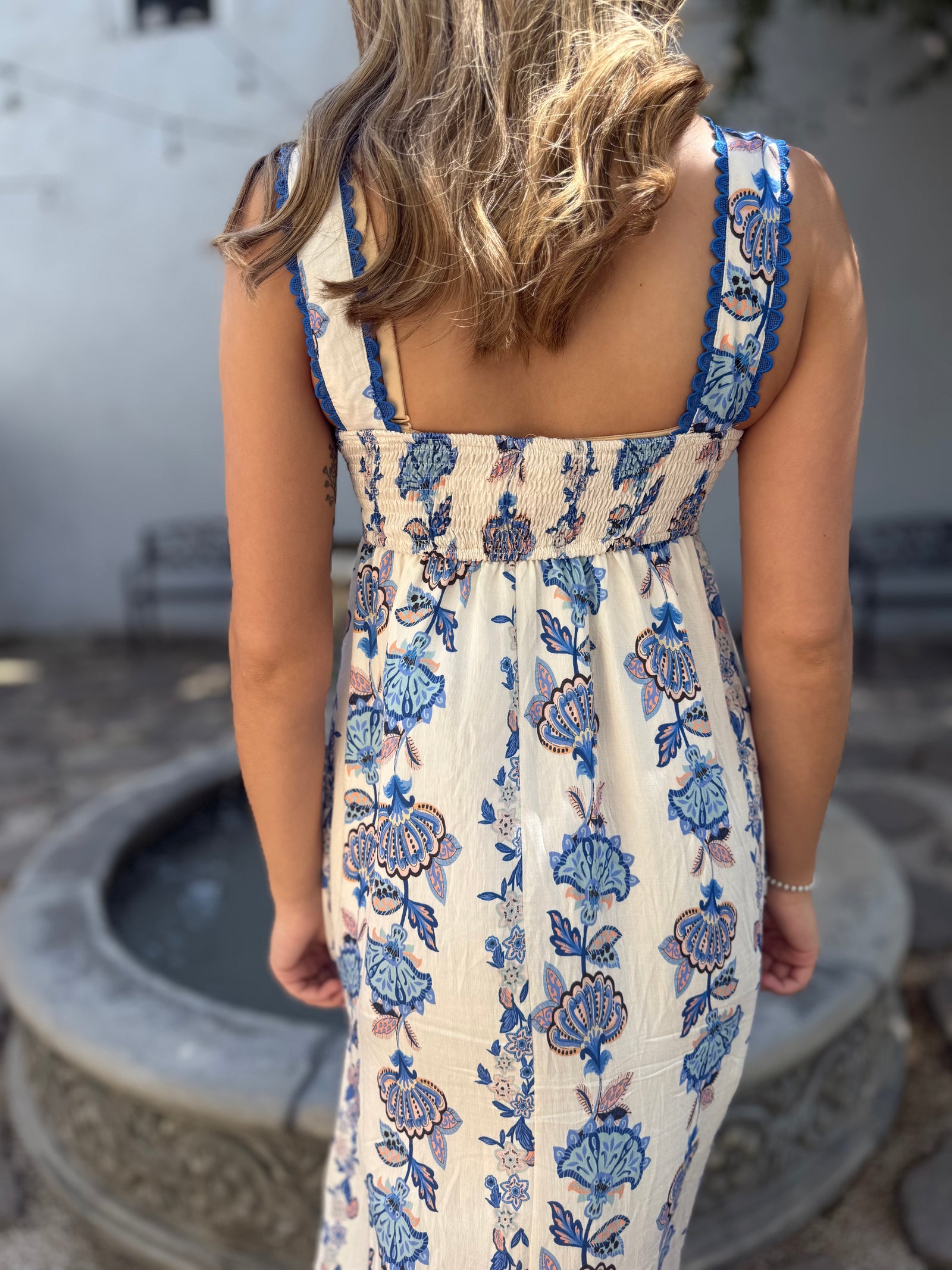 Umgee Periwinkle Blue Floral Print Midi Dress