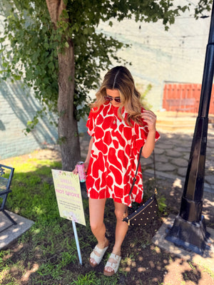 Umgee Tomato Red Abstract Animal Print Flowy Dress