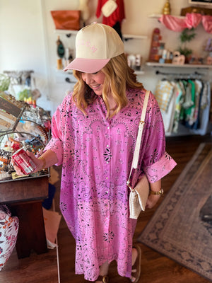 Pol Ombre Pink Paisley Lightweight Button Up Midi Dress