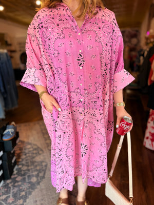 Pol Ombre Pink Paisley Lightweight Button Up Midi Dress