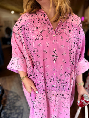 Pol Ombre Pink Paisley Lightweight Button Up Midi Dress