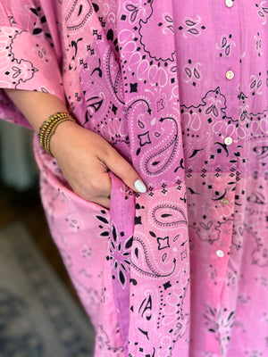 Pol Ombre Pink Paisley Lightweight Button Up Midi Dress