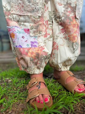 Pol Cream Floral Lace + Patchwork Jogger Overalls