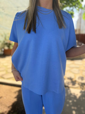 Blue Scuba Curved Hem Top