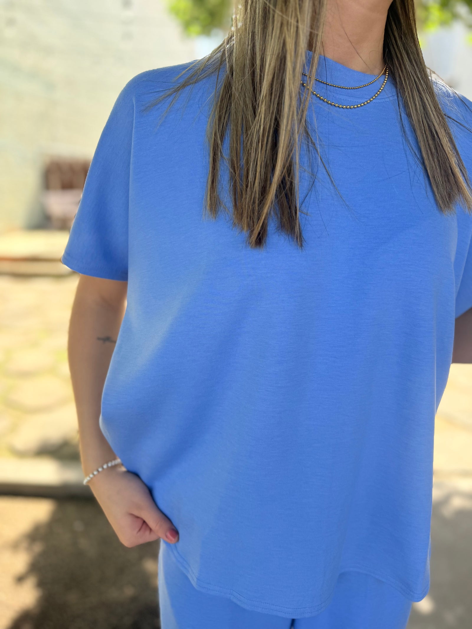 Blue Scuba Curved Hem Top