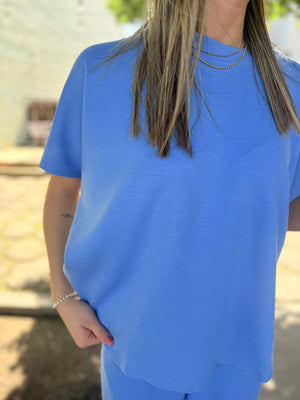 Blue Scuba Curved Hem Top