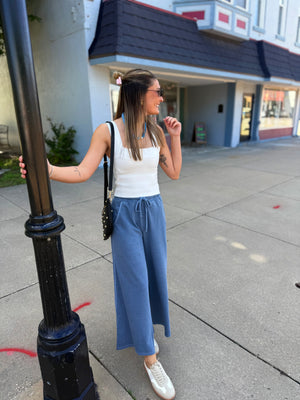 Dusty Blue Terry Knit Washed Pants