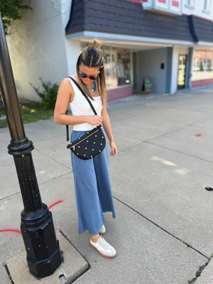 Dusty Blue Terry Knit Washed Pants