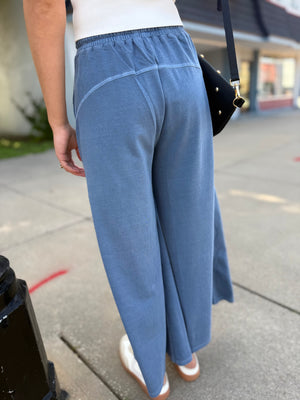 Dusty Blue Terry Knit Washed Pants