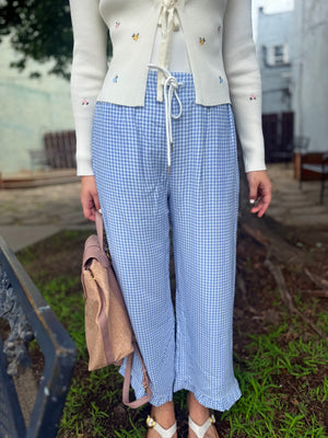 Sewn + Seen Blue Gingham Pants w/ Ruffle Hem