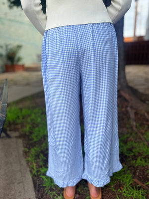 Sewn + Seen Blue Gingham Pants w/ Ruffle Hem