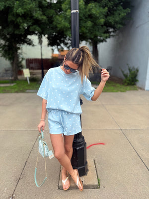 Sewn + Seen Light Blue Polka Dot Scuba Top