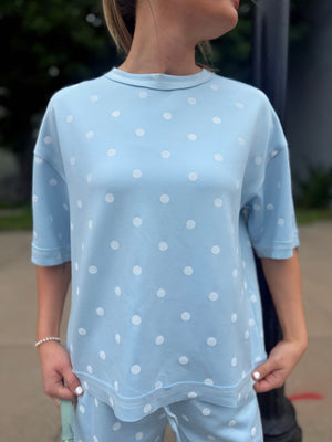 Sewn + Seen Light Blue Polka Dot Scuba Top