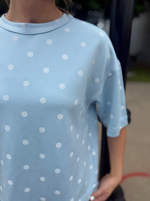 Sewn + Seen Light Blue Polka Dot Scuba Top