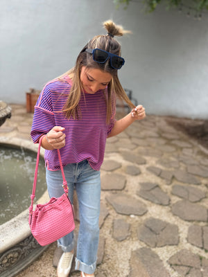 Sewn + Seen Pink/Royal Blue Striped Oversized Top