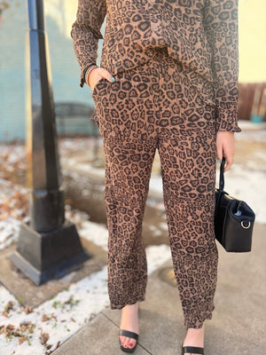 Mocha Leopard Pleated Bottoms