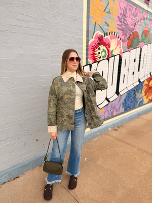 Camo Oversized Shacket w/ Corduroy Contrast