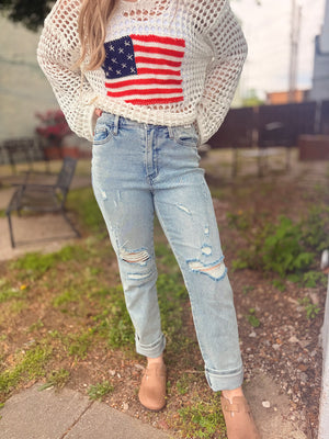 Judy Blue Light Wash Destroy Detail Boyfriend Jean