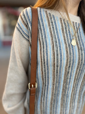 Blue Mix Striped Dolman Sleeve Knit Sweater Top