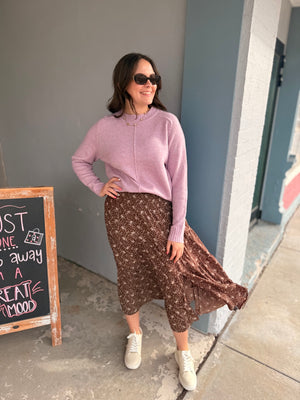 Chocolate + Taupe Floral Mix Maxi Skirt
