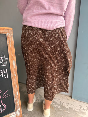 Chocolate + Taupe Floral Mix Maxi Skirt