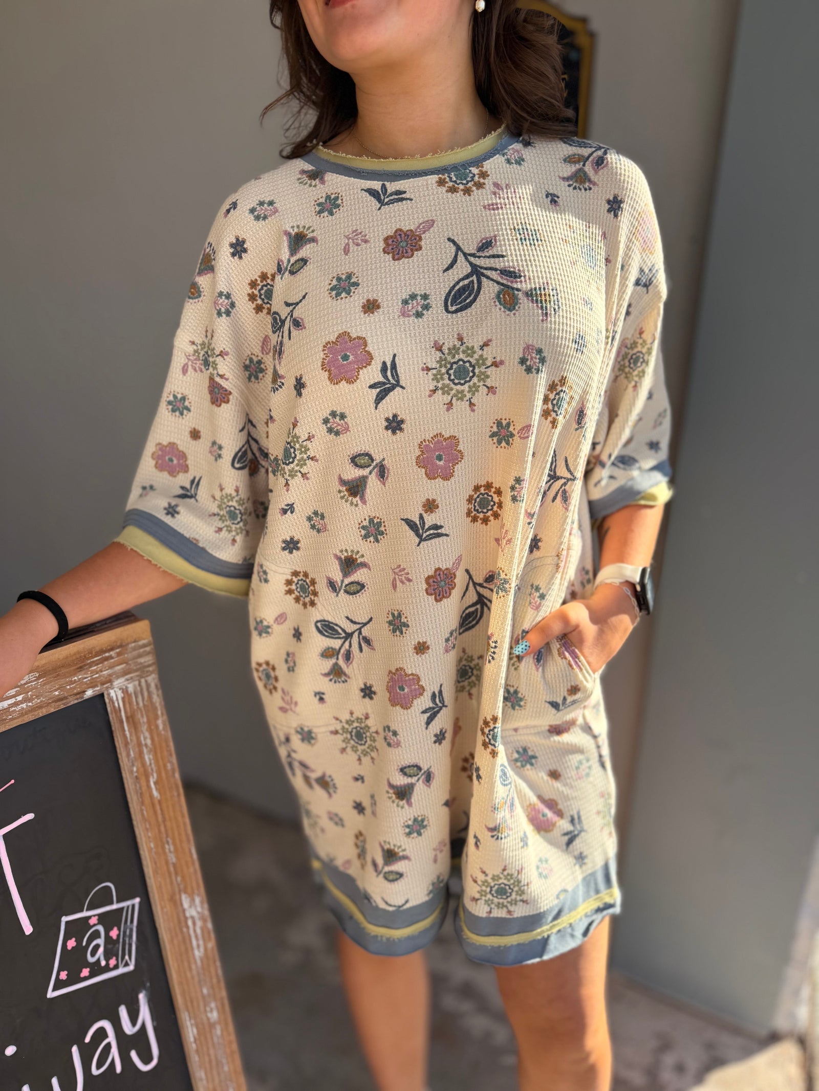 Easel Signature Print Waffle Knit Dress