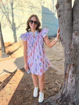 Lilac Pink Ruffle Sleeve Floral Mini Dress