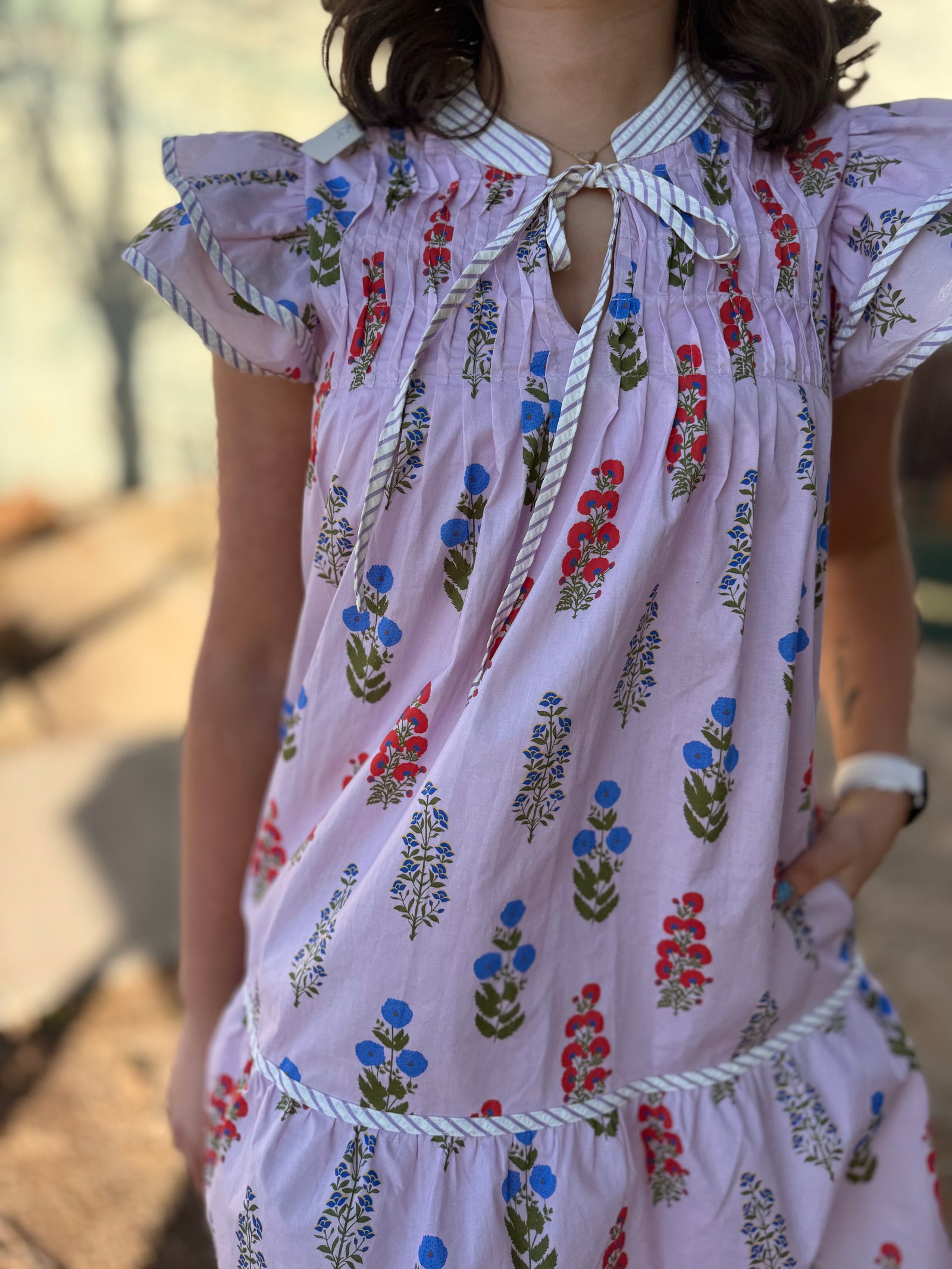 Lilac Pink Ruffle Sleeve Floral Mini Dress