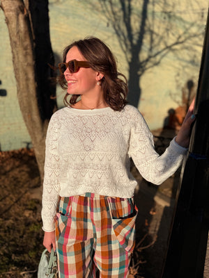 Off White Crochet Crewneck Sweater