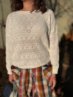 Off White Crochet Crewneck Sweater