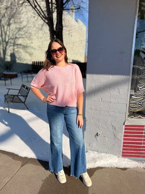 Entro Pink Short Sleeve Knit Top w/ Distressing