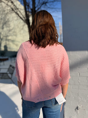 Entro Pink Short Sleeve Knit Top w/ Distressing