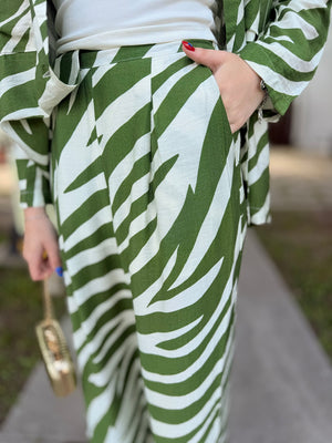 Green Zebra Printed Lightweight Palazzo Pant