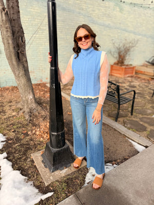 Entro Periwinkle Cable Knit High Neck Sweater Vest