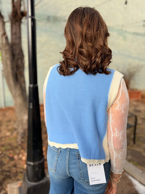Entro Periwinkle Cable Knit High Neck Sweater Vest