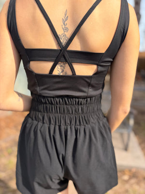 Mono B Black Short Romper w/ Criss Cross Back