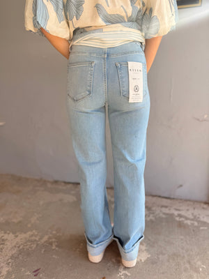 Risen Light Wash Tummy Control Long Cuffed Jeans