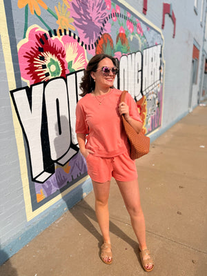 Coral Mineral Washed Casual Shorts