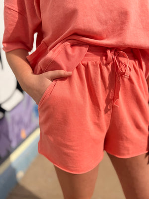 Coral Mineral Washed Casual Shorts
