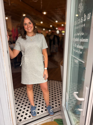 Doe & Rae Grey Cotton Tie Side Dress